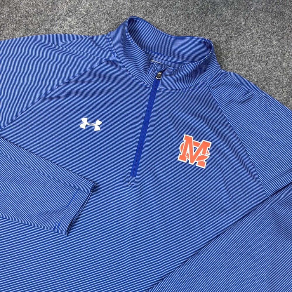 Under Armour HeatGear Mens Size 3XL Blue Striped 1/4 Zip Pullover Loose Fit